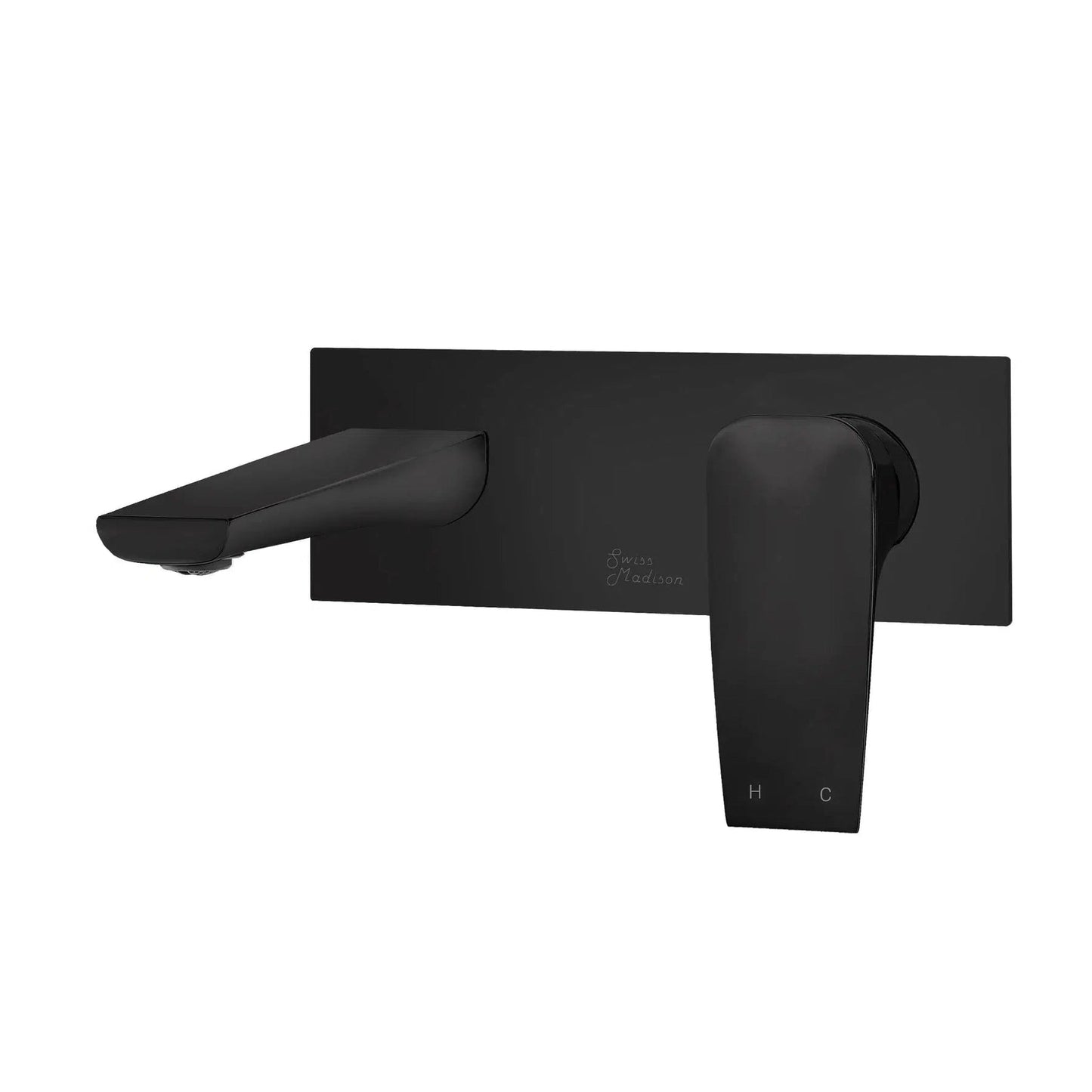 Swiss Madison Monaco 8" Matte Black Two Hole Wall-Mounted Bathroom Faucet With Single Lever Handle and 1.2 GPM Flow Rate