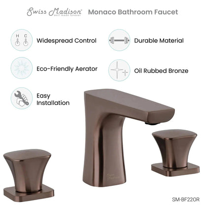 Swiss Madison Monaco 8" Oil Rubbed Bronze Widespread Bathroom Faucet With Knob Handles and 1.2 GPM Flow Rate