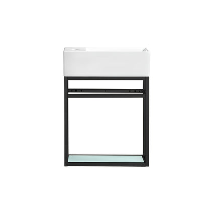 Swiss Madison Pierre 20" x 25" Wall-Mounted White Bathroom Vanity With Ceramic Single Sink and Black Metal Frame