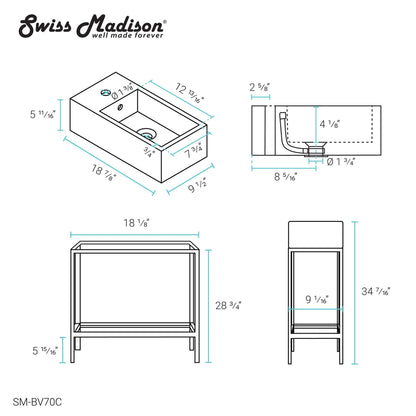 Swiss Madison Pierre 20" x 34" Freestanding White Bathroom Vanity With Ceramic Single Sink and Chrome Metal Frame