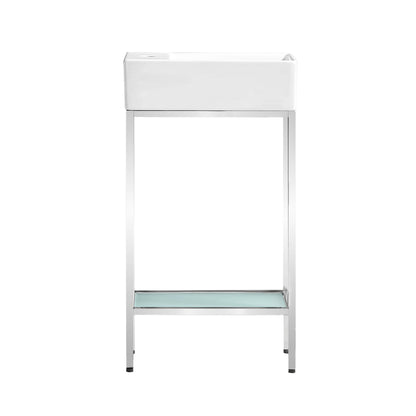 Swiss Madison Pierre 20" x 34" Freestanding White Bathroom Vanity With Ceramic Single Sink and Chrome Metal Frame