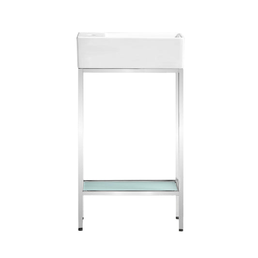 Swiss Madison Pierre 20" x 34" Freestanding White Bathroom Vanity With Ceramic Single Sink and Chrome Metal Frame