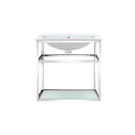 Swiss Madison Pierre 24" x 24" Wall-Mounted White Bathroom Vanity With Ceramic Single Sink and Chrome Metal Frame