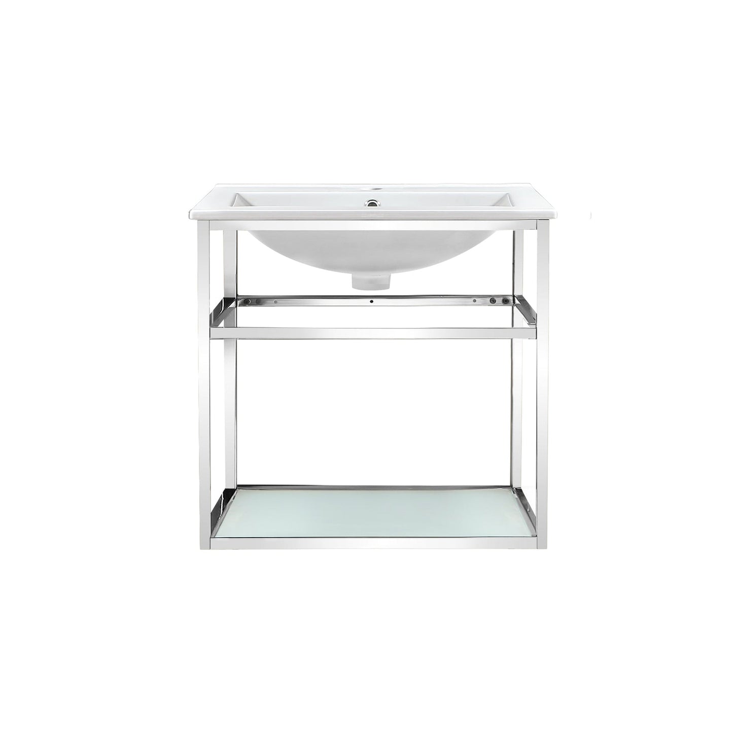 Swiss Madison Pierre 24" x 24" Wall-Mounted White Bathroom Vanity With Ceramic Single Sink and Chrome Metal Frame