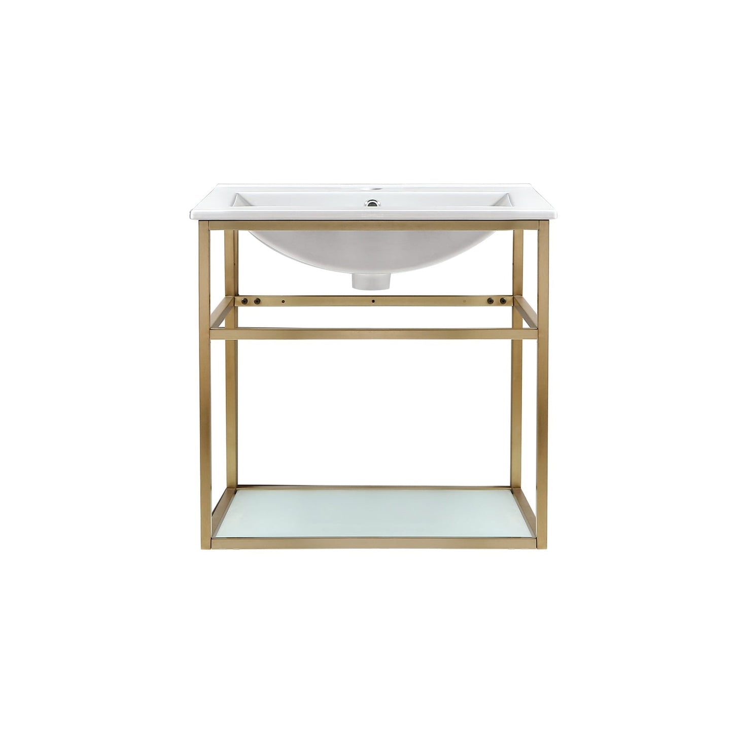 Swiss Madison Pierre 24" x 24" Wall-Mounted White Bathroom Vanity With Ceramic Single Sink and Gold Metal Frame
