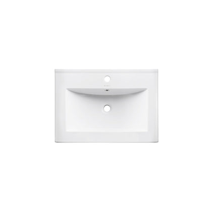 Swiss Madison Pierre 24" x 24" Wall-Mounted White Bathroom Vanity With Ceramic Single Sink and Matte Black Metal Frame