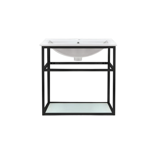 Swiss Madison Pierre 24" x 24" Wall-Mounted White Bathroom Vanity With Ceramic Single Sink and Matte Black Metal Frame
