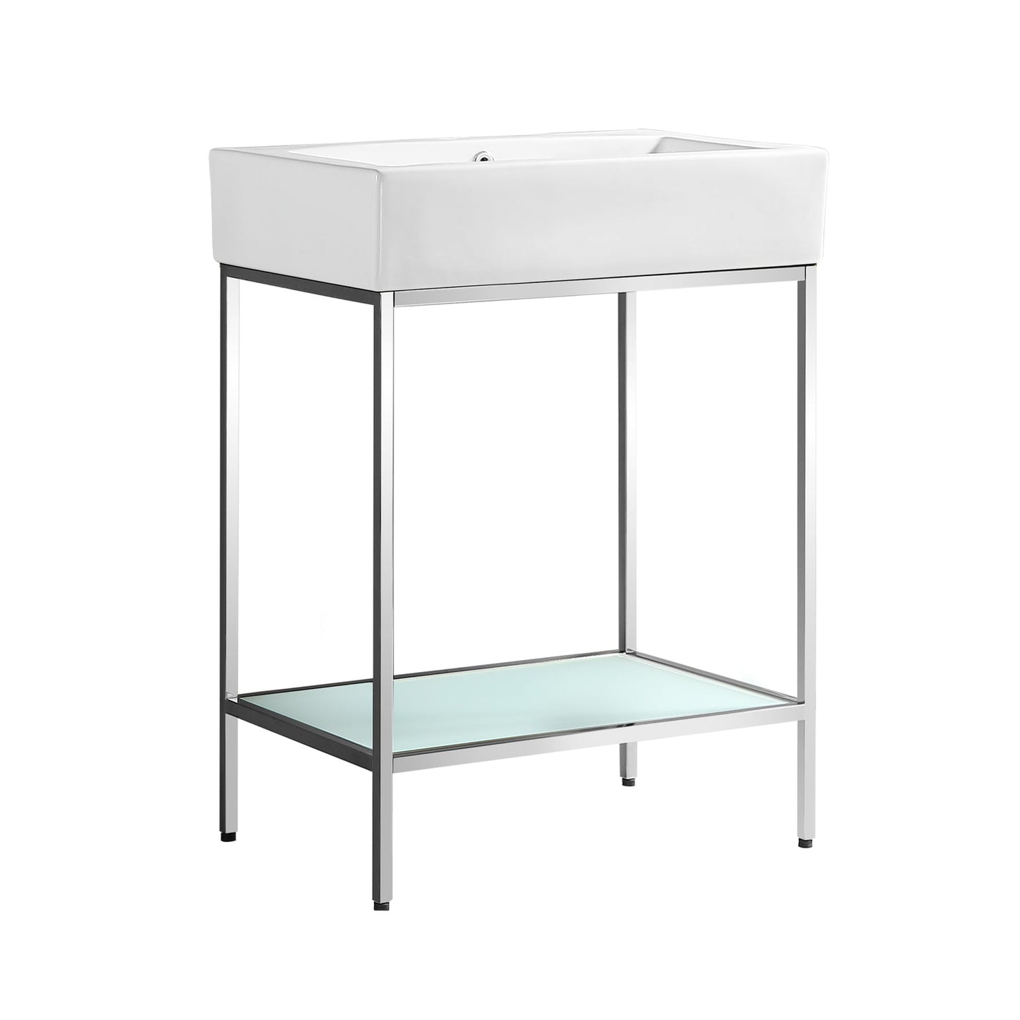 Swiss Madison Pierre 24" x 34" Freestanding White Bathroom Vanity With Ceramic Single Sink and Chrome Metal Frame