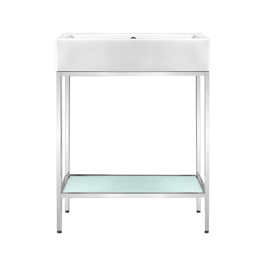 Swiss Madison Pierre 24" x 34" Freestanding White Bathroom Vanity With Ceramic Single Sink and Chrome Metal Frame