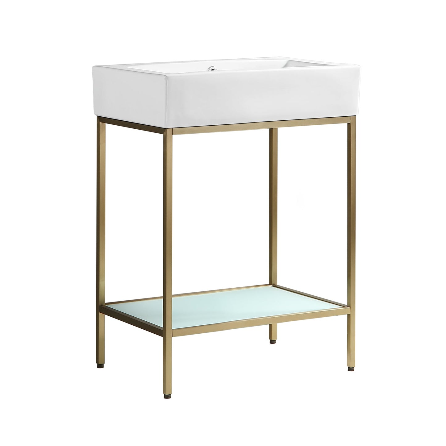 Swiss Madison Pierre 24" x 34" Freestanding White Bathroom Vanity With Ceramic Single Sink and Gold Metal Frame