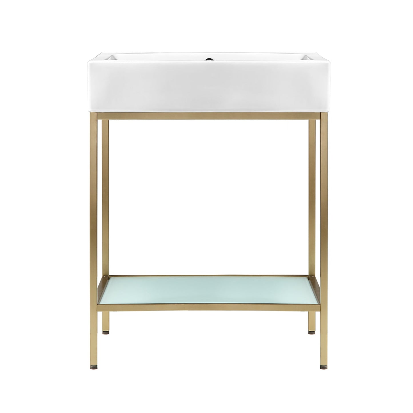 Swiss Madison Pierre 24" x 34" Freestanding White Bathroom Vanity With Ceramic Single Sink and Gold Metal Frame