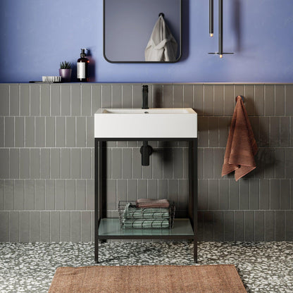 Swiss Madison Pierre 24" x 34" Freestanding White Bathroom Vanity With Ceramic Single Sink and Matte Black Metal Frame
