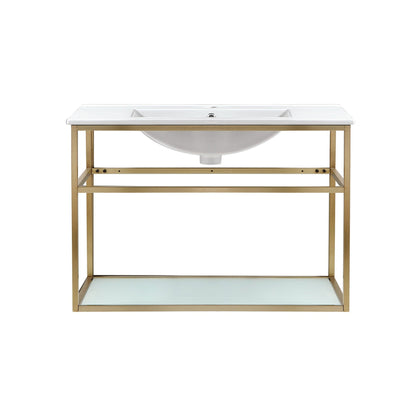 Swiss Madison Pierre 30" x 24" Wall-Mounted White Bathroom Vanity With Ceramic Single Sink and Gold Metal Frame