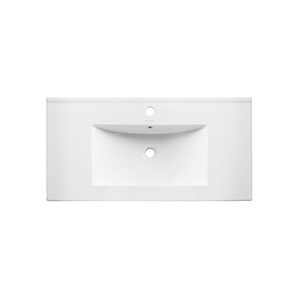 Swiss Madison Pierre 30" x 24" Wall-Mounted White Bathroom Vanity With Ceramic Single Sink and Matte Black Metal Frame