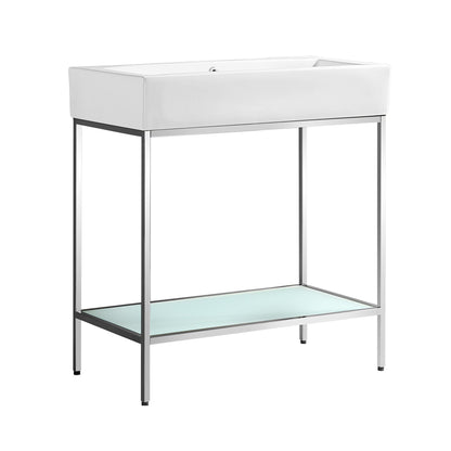 Swiss Madison Pierre 32" x 34" Freestanding White Bathroom Vanity With Ceramic Single Sink and Chrome Metal Frame