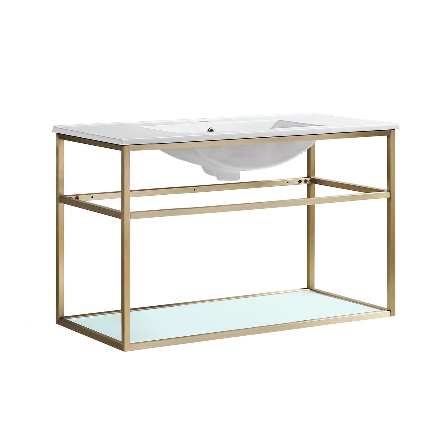 Swiss Madison Pierre 36" x 24" Wall-Mounted White Bathroom Vanity With Ceramic Single Sink and Gold Metal Frame