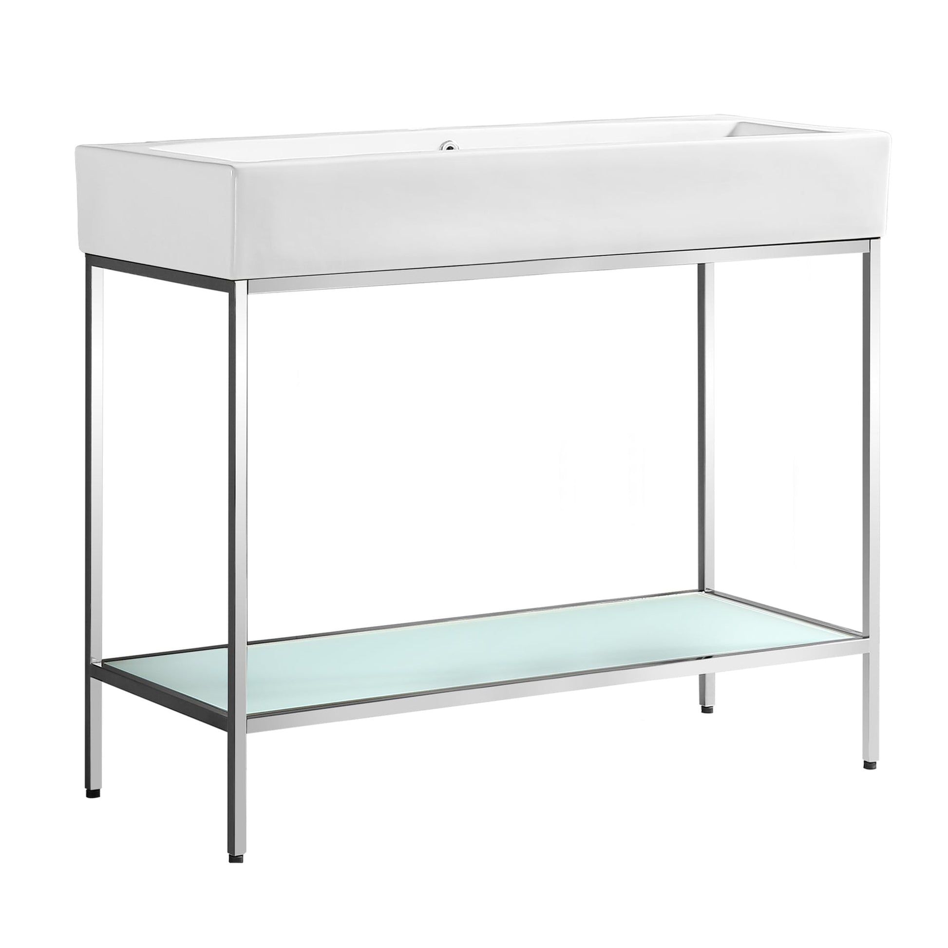 Swiss Madison Pierre 40" x 34" Freestanding White Bathroom Vanity With Ceramic Single Sink and Chrome Metal Frame