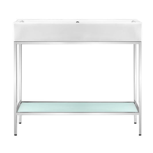 Swiss Madison Pierre 40" x 34" Freestanding White Bathroom Vanity With Ceramic Single Sink and Chrome Metal Frame