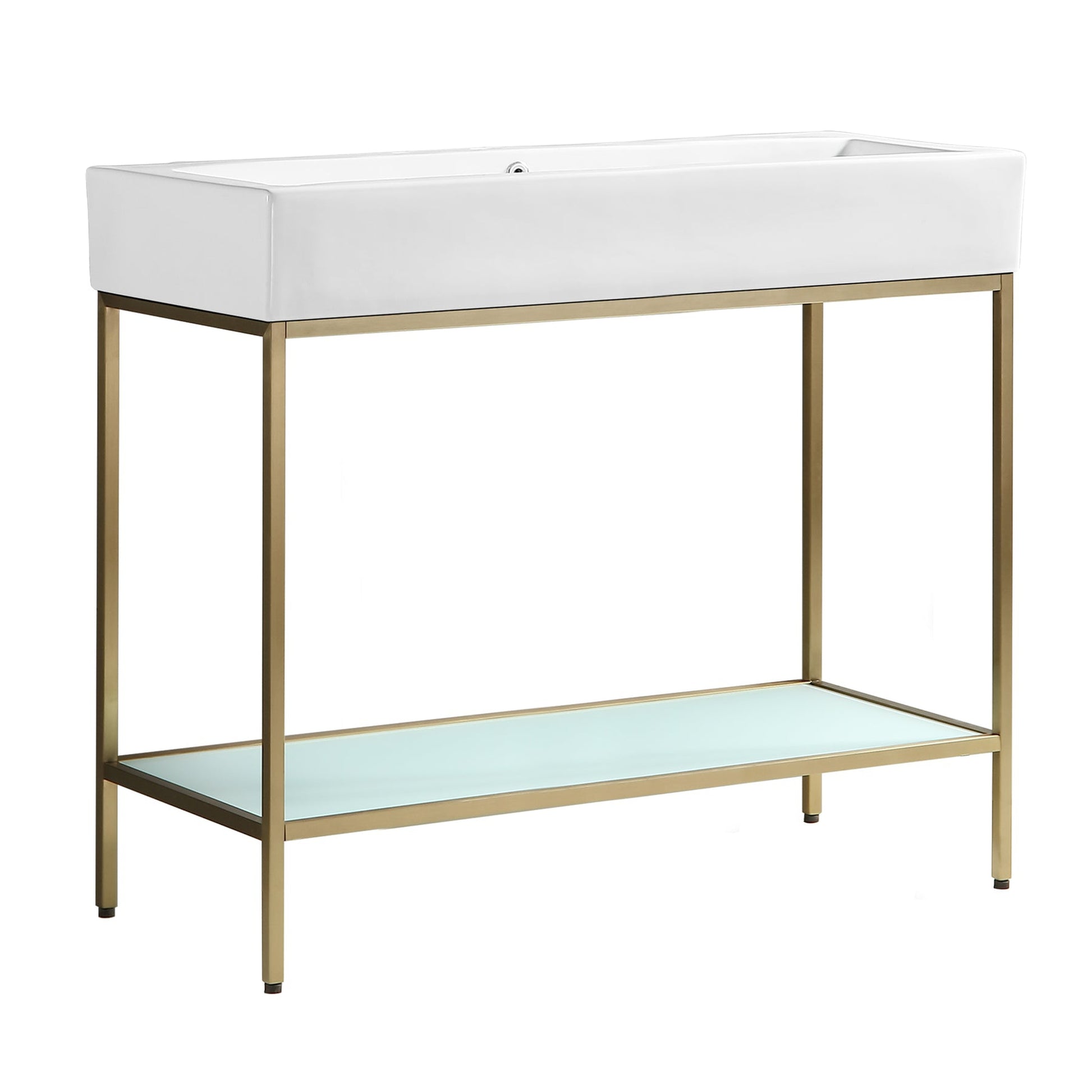 Swiss Madison Pierre 40" x 34" Freestanding White Bathroom Vanity With Ceramic Single Sink and Gold Metal Frame