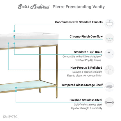 Swiss Madison Pierre 40" x 34" Freestanding White Bathroom Vanity With Ceramic Single Sink and Gold Metal Frame