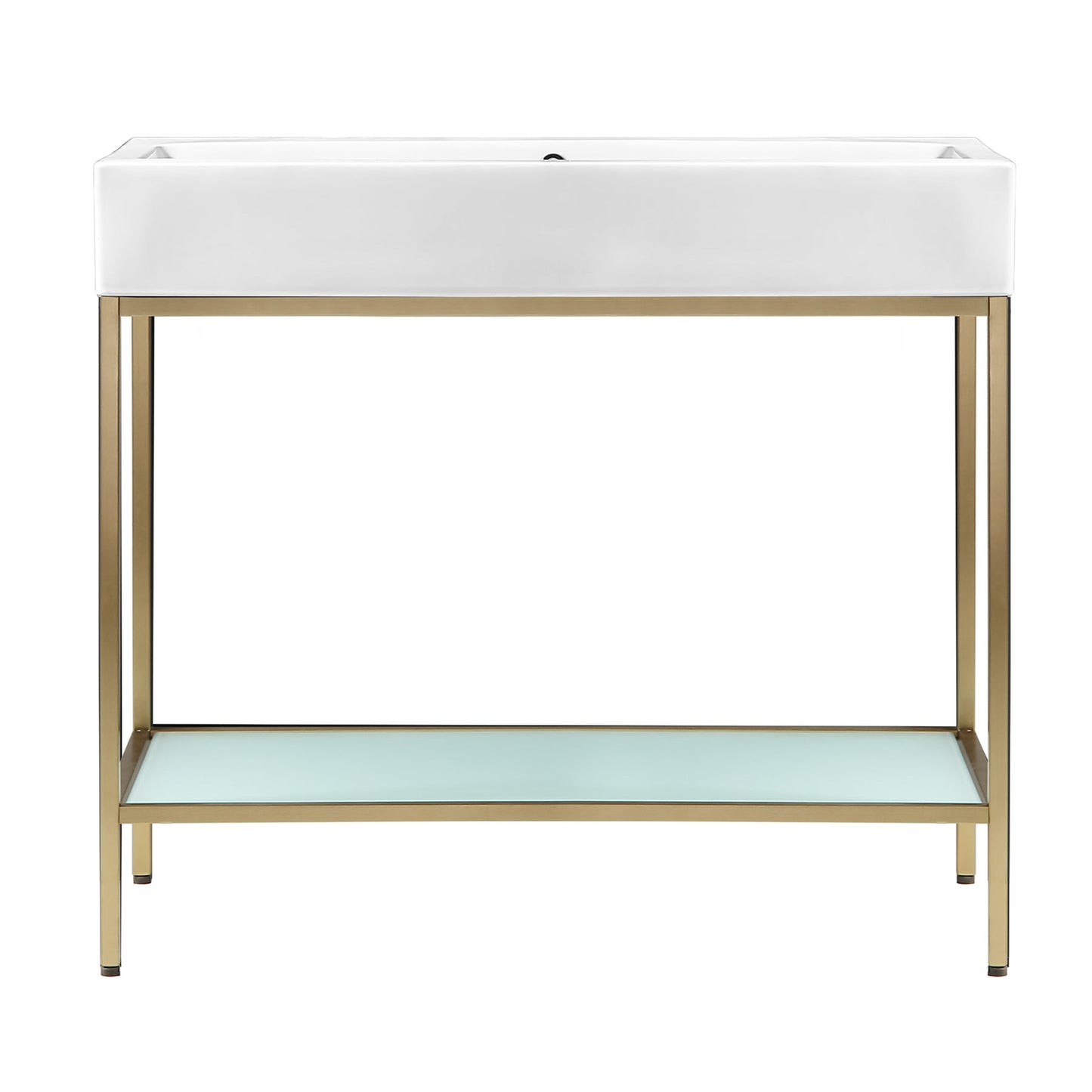 Swiss Madison Pierre 40" x 34" Freestanding White Bathroom Vanity With Ceramic Single Sink and Gold Metal Frame