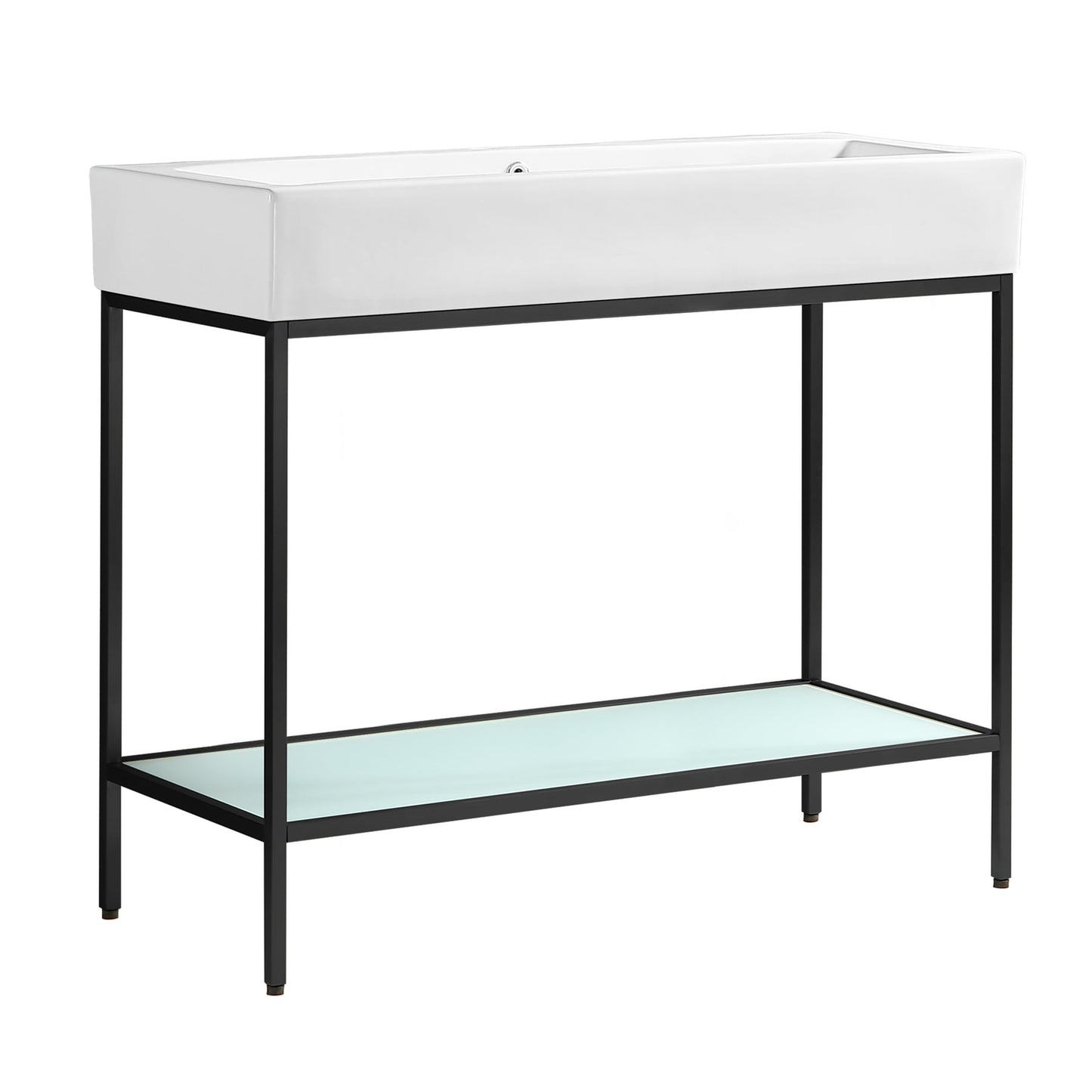 Swiss Madison Pierre 40" x 34" Freestanding White Bathroom Vanity With Ceramic Single Sink and Matte Black Metal Frame