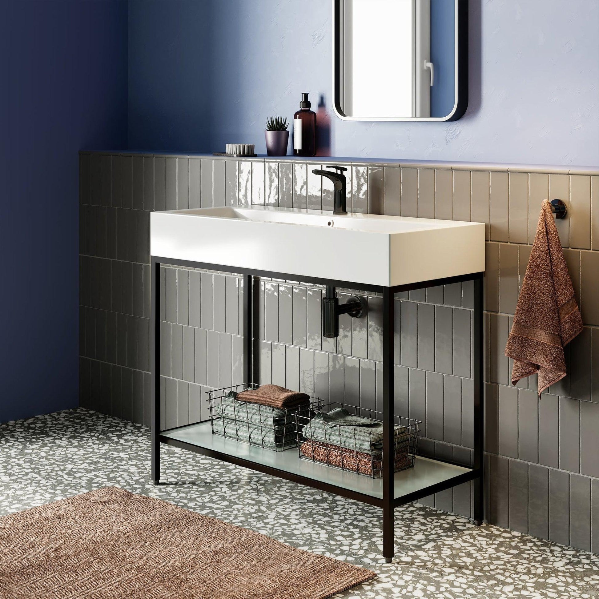 Swiss Madison Pierre 40" x 34" Freestanding White Bathroom Vanity With Ceramic Single Sink and Matte Black Metal Frame