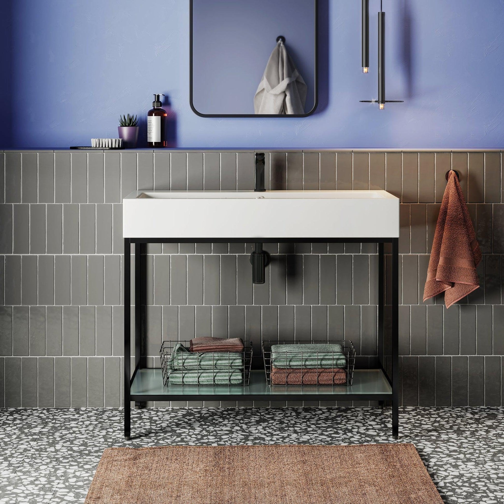 Swiss Madison Pierre 40" x 34" Freestanding White Bathroom Vanity With Ceramic Single Sink and Matte Black Metal Frame