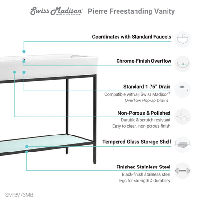 Swiss Madison Pierre 40" x 34" Freestanding White Bathroom Vanity With Ceramic Single Sink and Matte Black Metal Frame