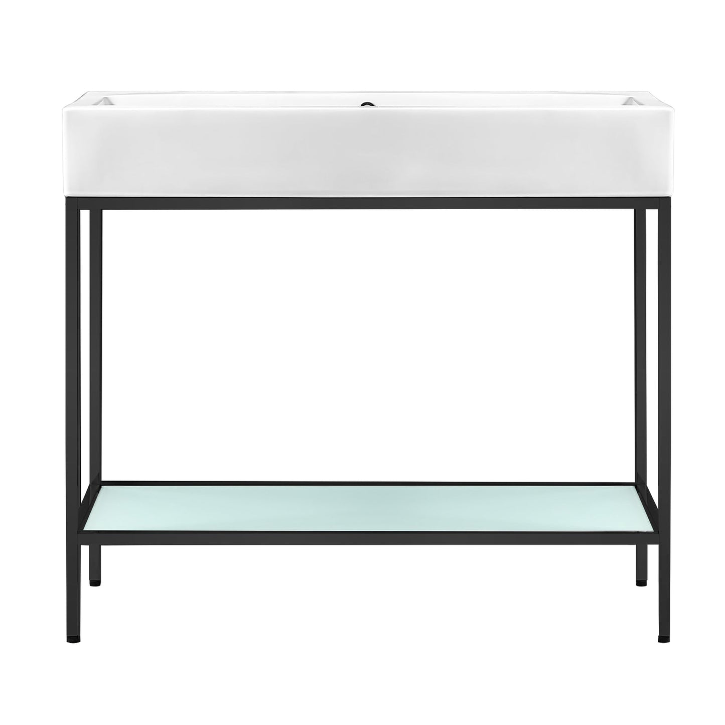 Swiss Madison Pierre 40" x 34" Freestanding White Bathroom Vanity With Ceramic Single Sink and Matte Black Metal Frame