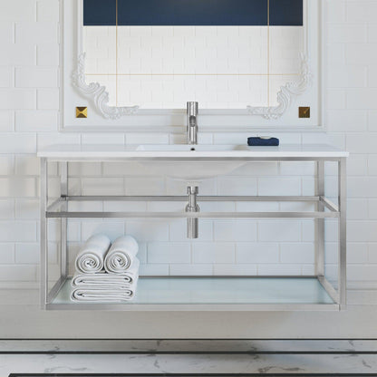 Swiss Madison Pierre 48" x 24" Wall-Mounted White Bathroom Vanity With Ceramic Single Sink and Chrome Metal Frame