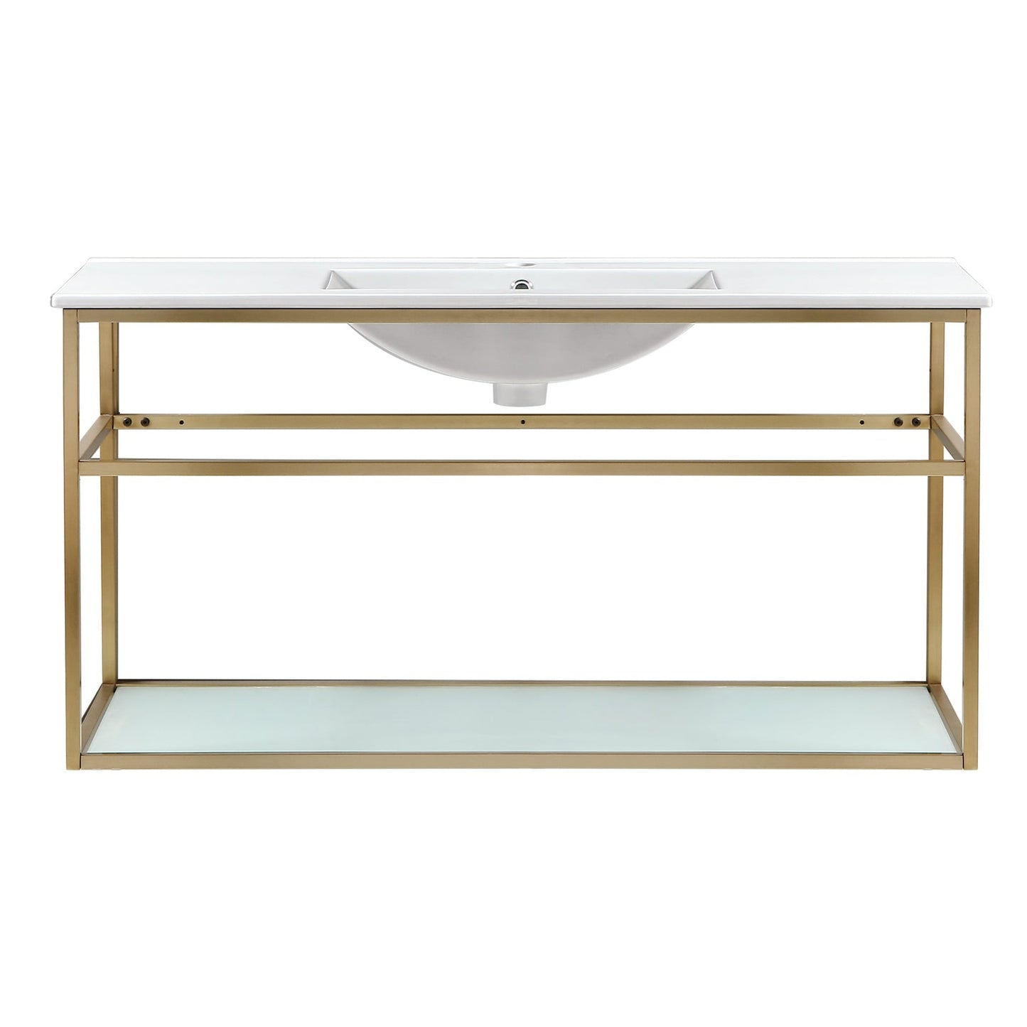 Swiss Madison Pierre 48" x 24" Wall-Mounted White Bathroom Vanity With Ceramic Single Sink and Gold Metal Frame