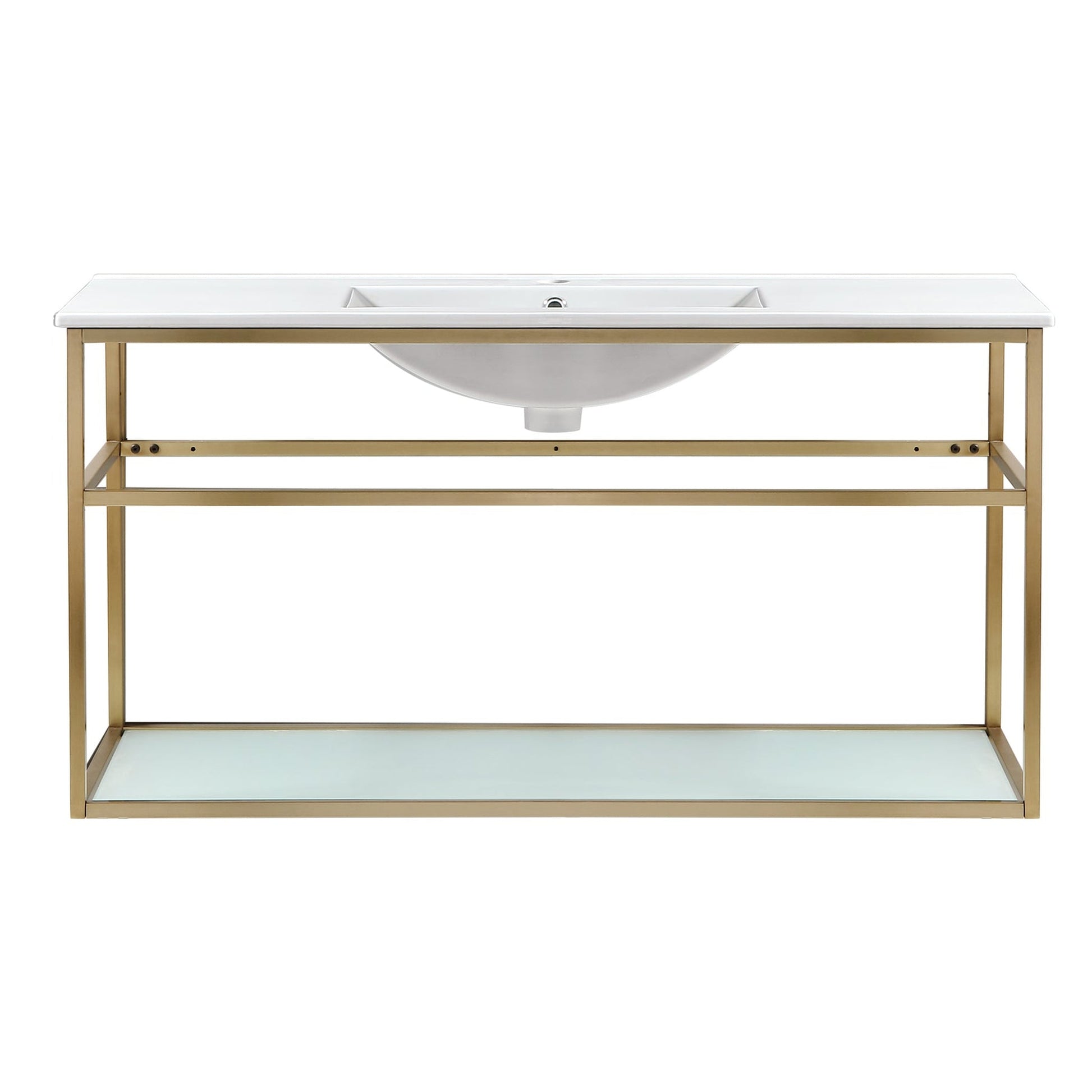 Swiss Madison Pierre 48" x 24" Wall-Mounted White Bathroom Vanity With Ceramic Single Sink and Gold Metal Frame