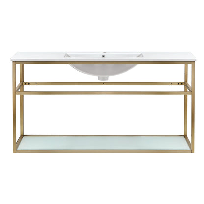 Swiss Madison Pierre 48" x 24" Wall-Mounted White Bathroom Vanity With Ceramic Single Sink and Gold Metal Frame