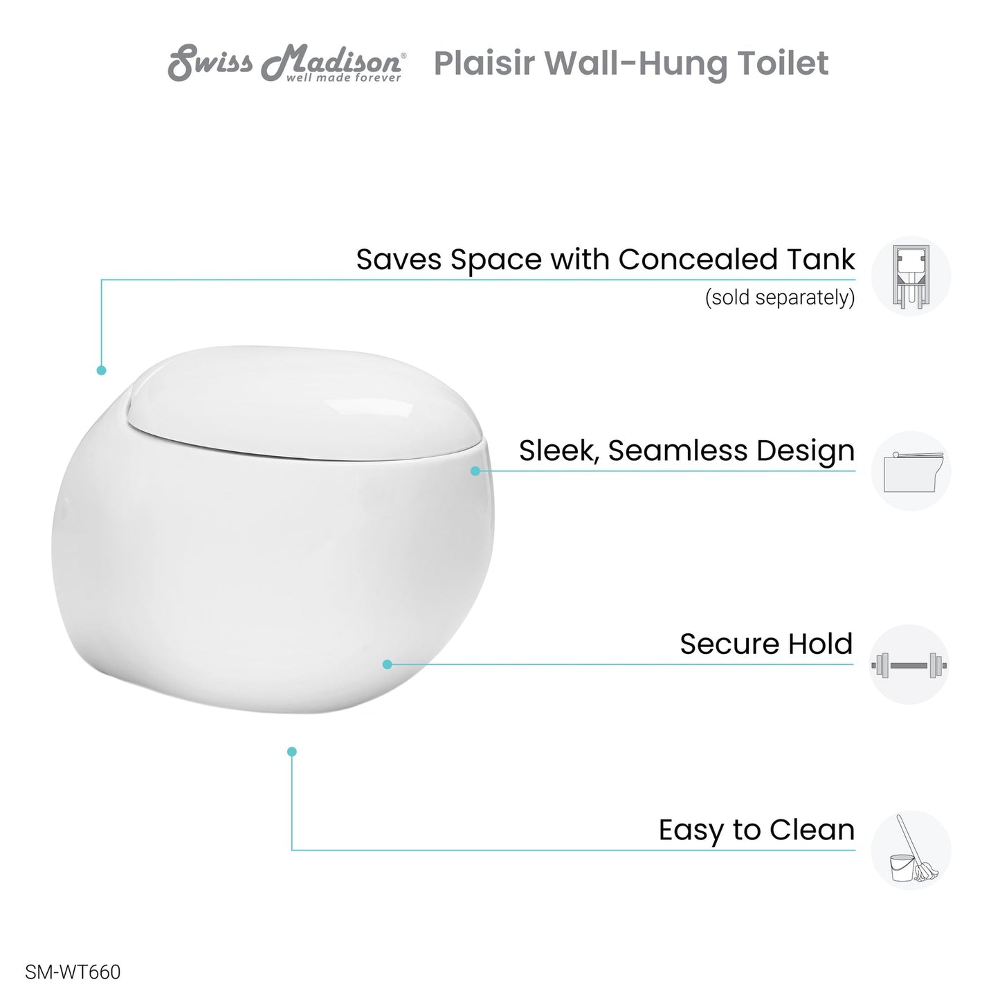 Swiss Madison Plaisir 16" x 15" White Elongated Wall-Hung Toilet Bowl
