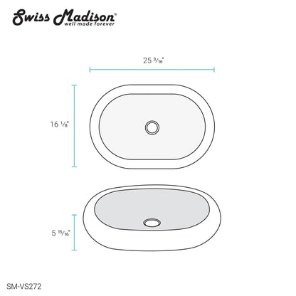 Swiss Madison Plaisir 25" x 16" White Oval Ceramic Vessel Bathroom Sink
