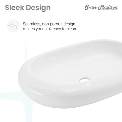 Swiss Madison Plaisir 25" x 16" White Oval Ceramic Vessel Bathroom Sink