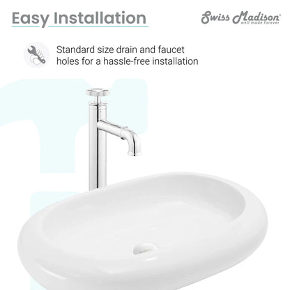 Swiss Madison Plaisir 25" x 16" White Oval Ceramic Vessel Bathroom Sink