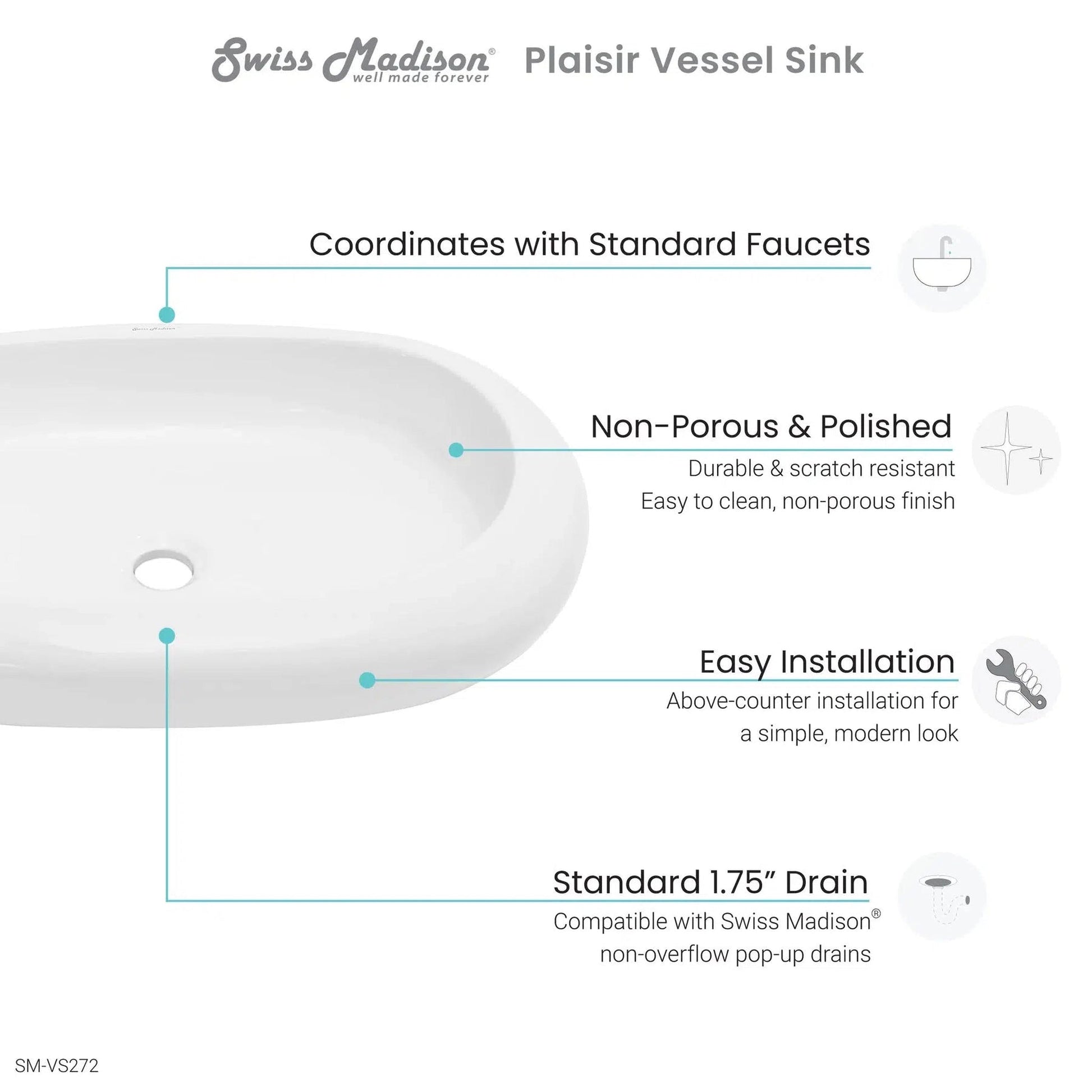 Swiss Madison Plaisir 25" x 16" White Oval Ceramic Vessel Bathroom Sink