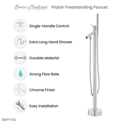 Swiss Madison Plaisir 40" Chrome Single Hole Floor Mounted Bathtub Faucet With Hand Shower, Tub Spout and Handle