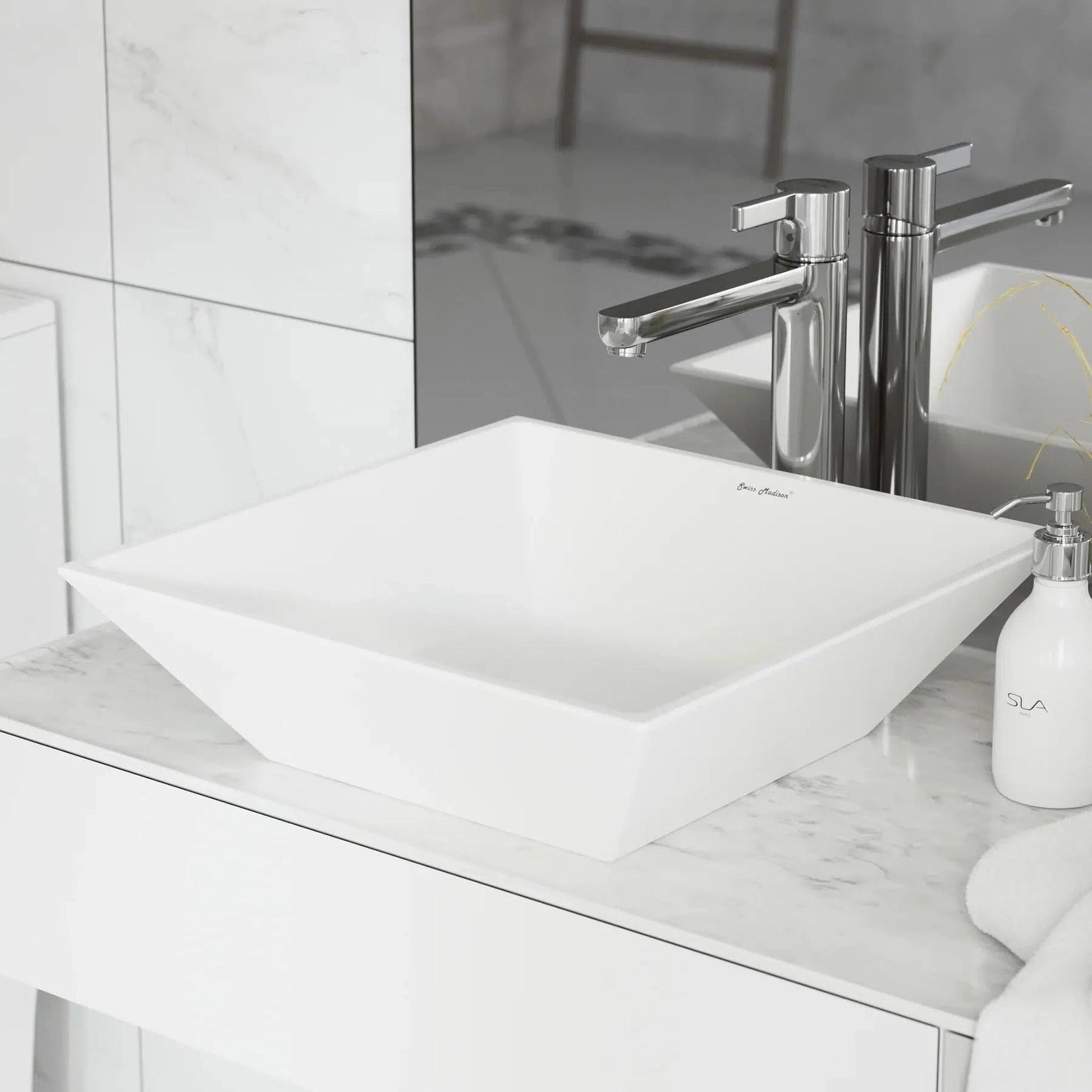 Swiss Madison St Tropez 16" x 16" White Square Ceramic Vessel Bathroom Sink