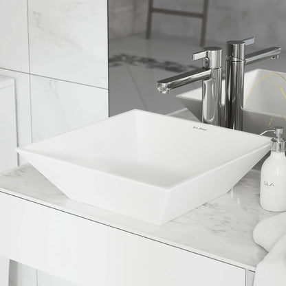 Swiss Madison St Tropez 16" x 16" White Square Ceramic Vessel Bathroom Sink