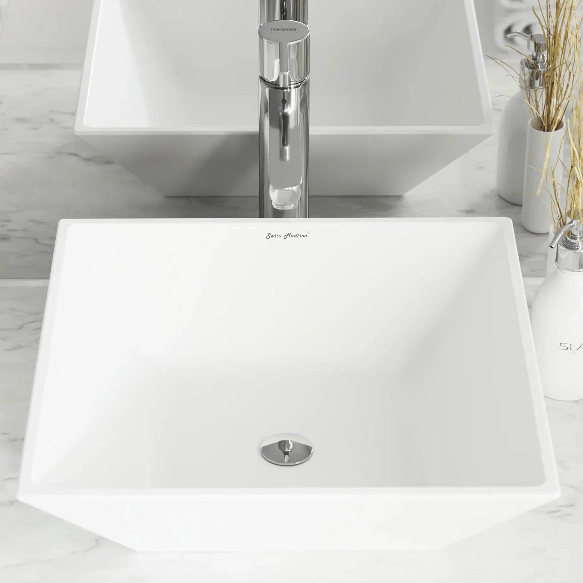 Swiss Madison St Tropez 16" x 16" White Square Ceramic Vessel Bathroom Sink