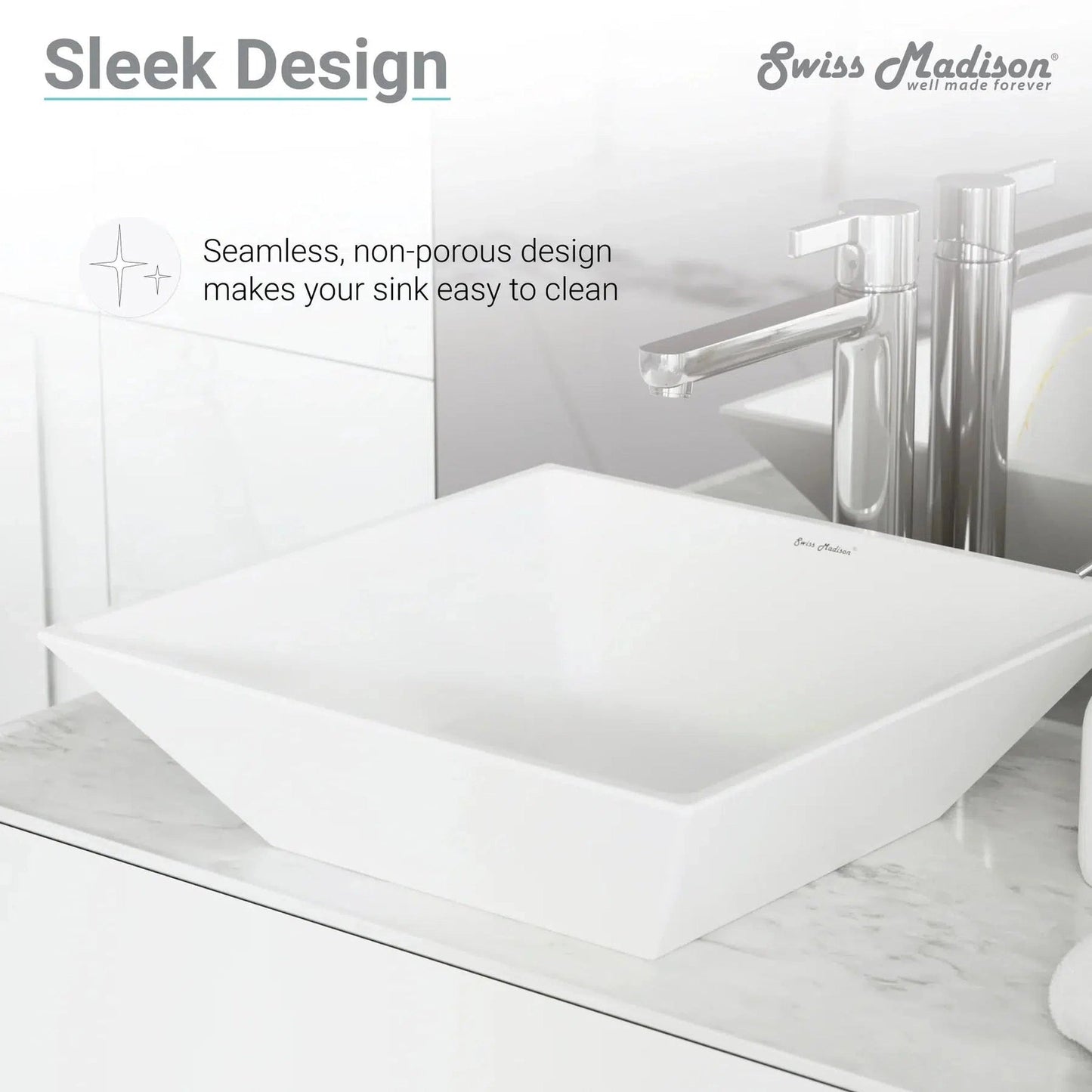 Swiss Madison St Tropez 16" x 16" White Square Ceramic Vessel Bathroom Sink
