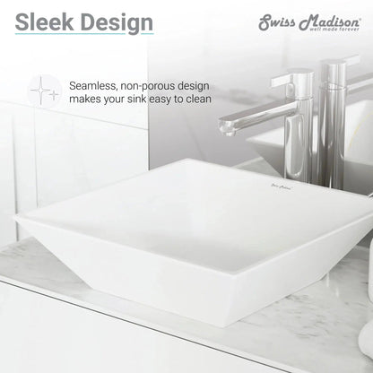 Swiss Madison St Tropez 16" x 16" White Square Ceramic Vessel Bathroom Sink