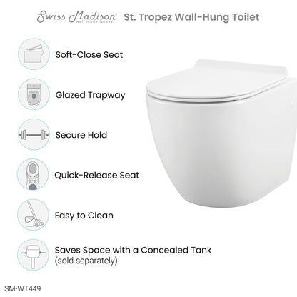 Swiss Madison St. Tropez 14" x 14" Glossy White Elongated Wall-Hung Toilet Bowl