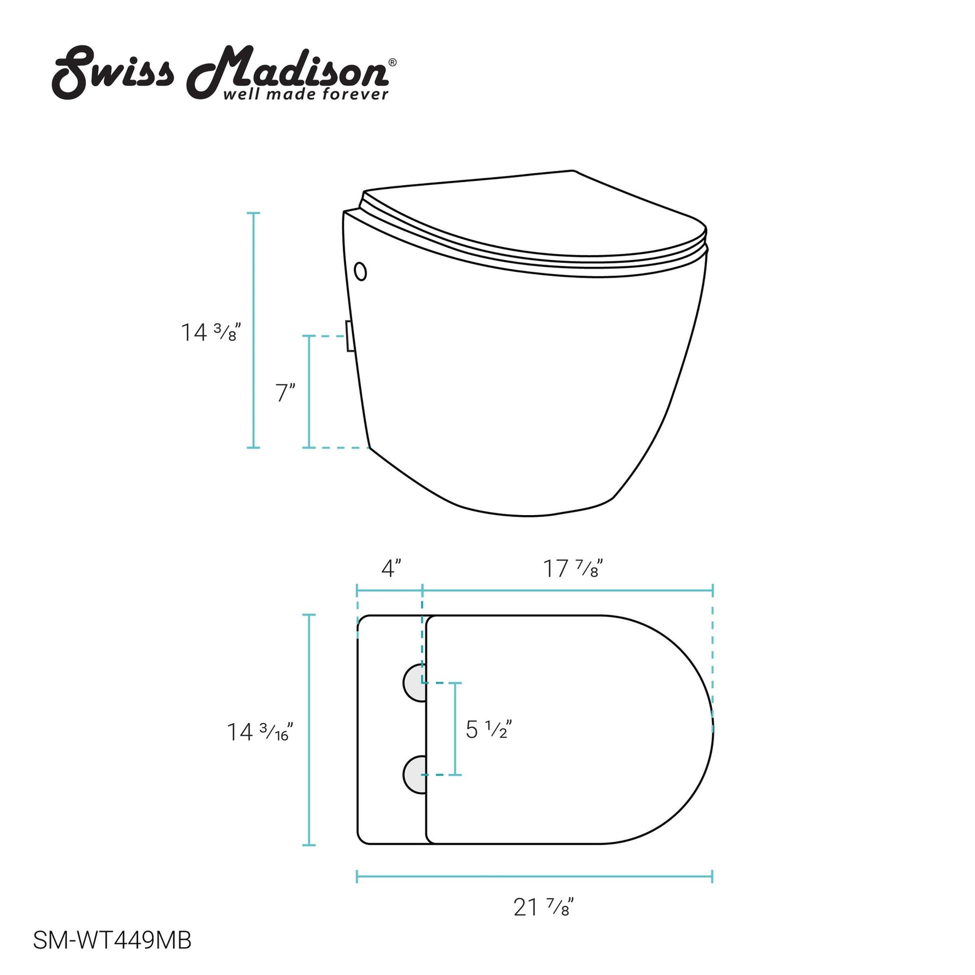 Swiss Madison St. Tropez 14" x 14" Matte Black Elongated Wall-Hung Toilet Bowl