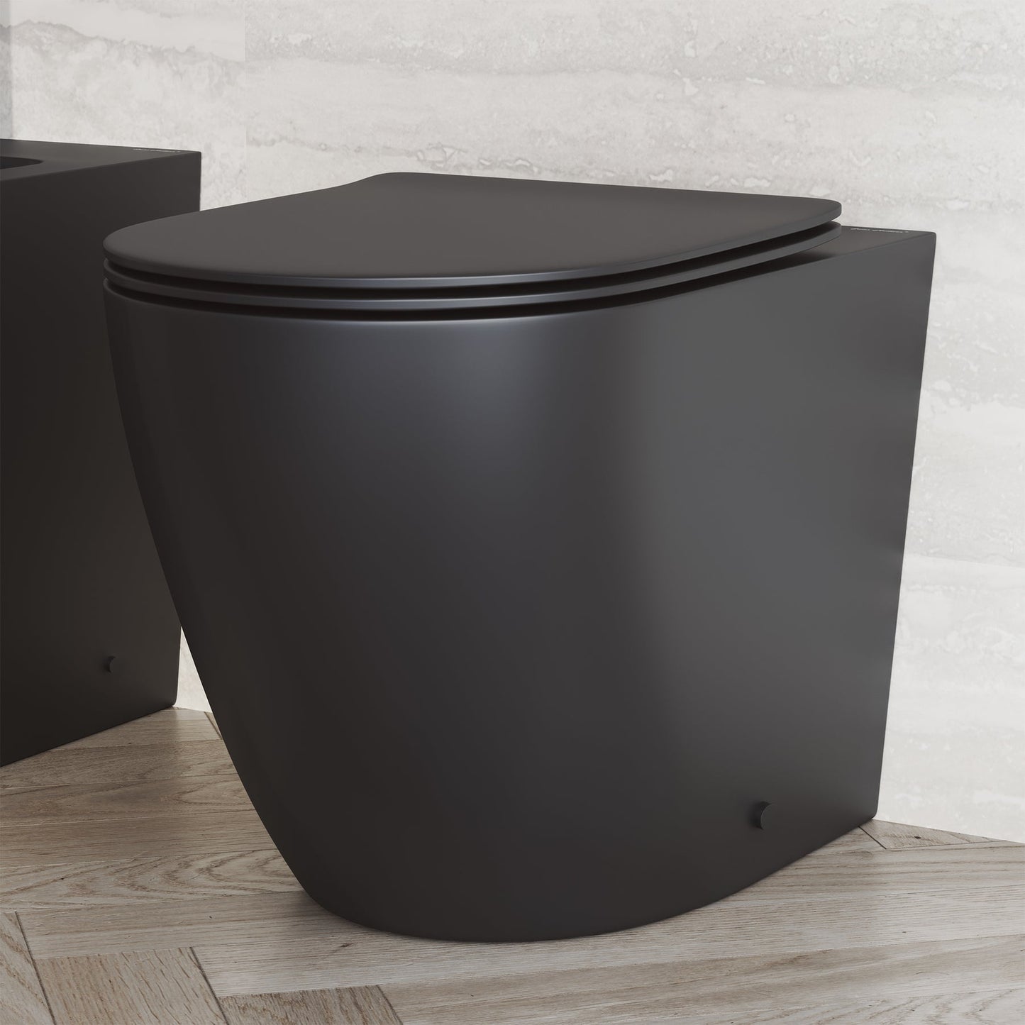 Swiss Madison St. Tropez 14" x 16" Matte Black Back-to-Wall Elongated Floor Mounted Toilet Bowl