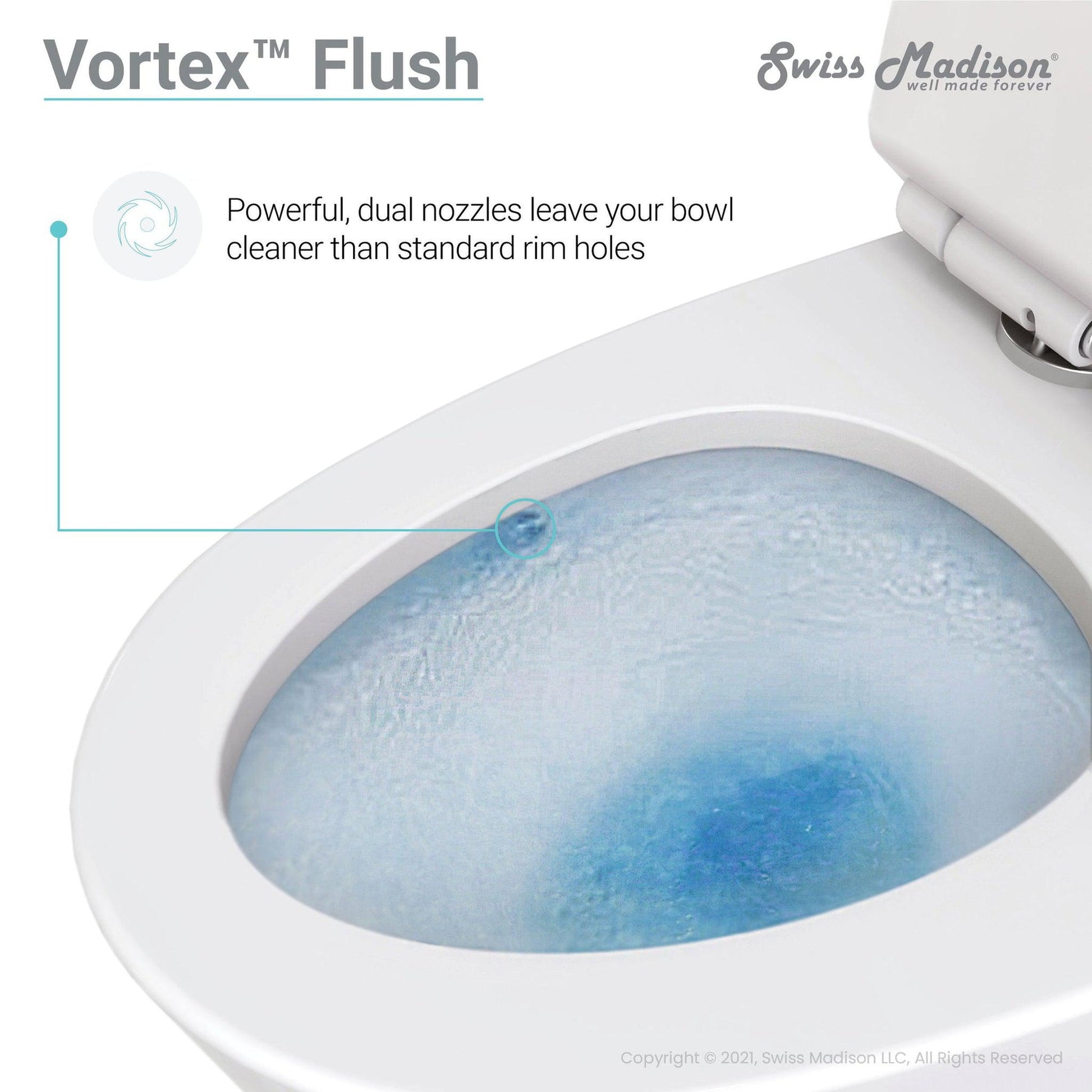 Swiss Madison St. Tropez 15" x 31" Glossy White One-Piece Elongated Floor Mounted Toilet Vortex Side Flush 1.28 GPF