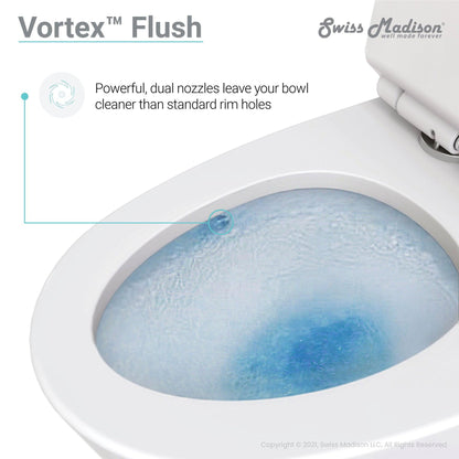 Swiss Madison St. Tropez 15" x 31" Glossy White One-Piece Elongated Floor Mounted Toilet Vortex Side Flush 1.28 GPF